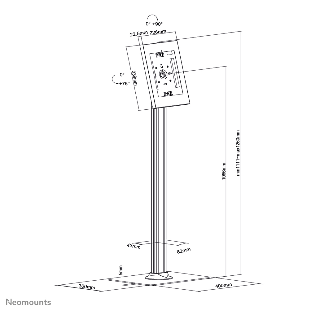 NEOMOUNTS BY NEWSTAR floor stand lockable tablet casing for Apple iPad PRO Air & Samsung Galaxy Tab