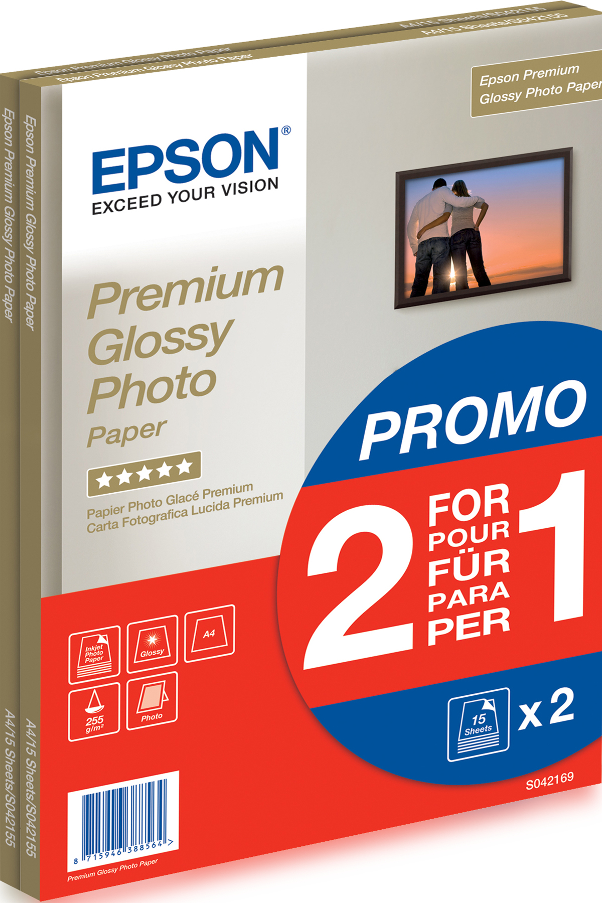  Premium glossy photo paper inktjet 255g/m2 A4 2x15 sheets 1-pack BOGOF