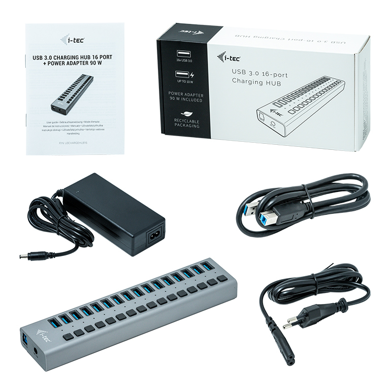 I-TEC USB 3.0 Charging HUB 16port port with external adapter 90W 16x USB chargingport for Tablets Notebooks Ultrabooks PC