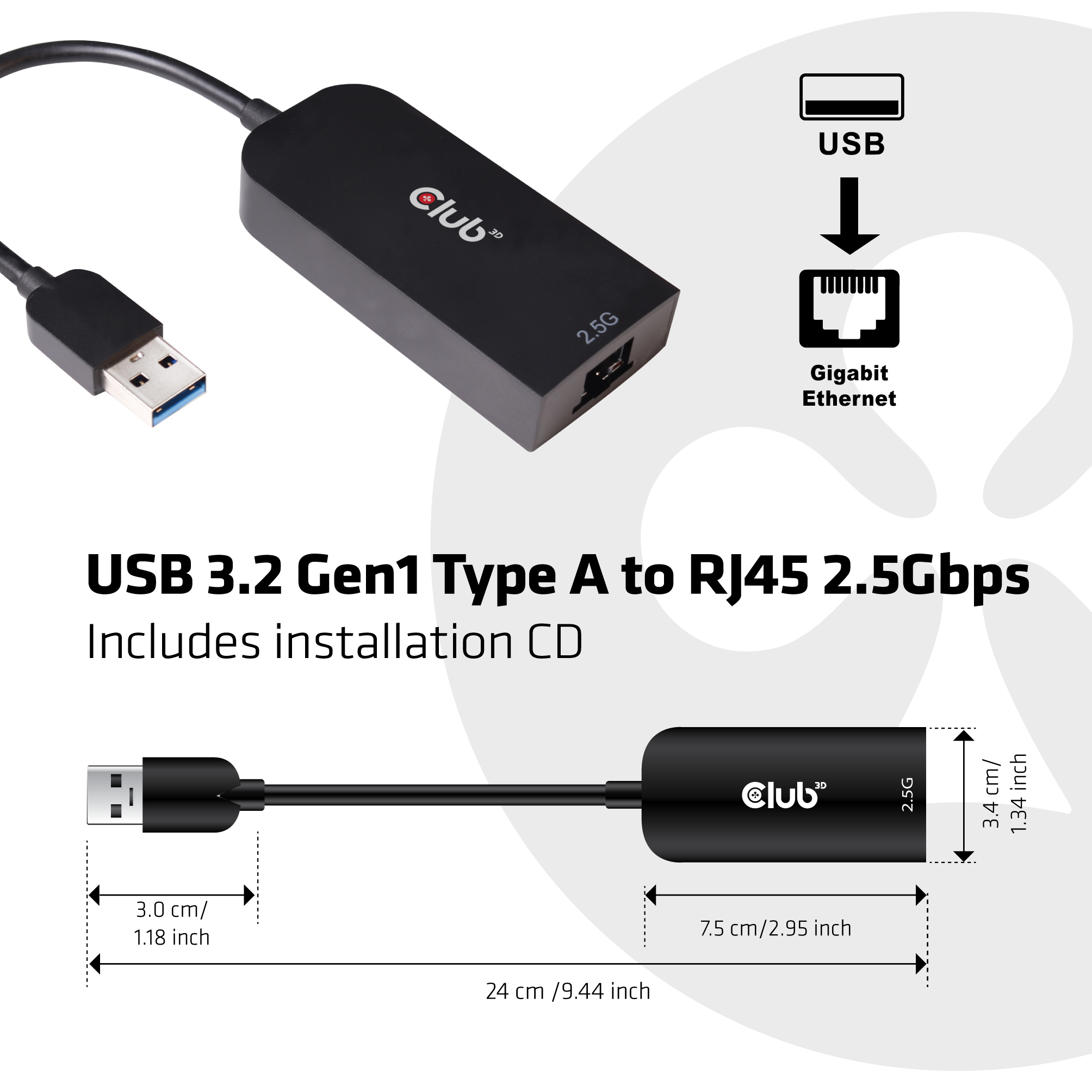 USB TYPE A 3.1 GEN 1 TO RJ45 2.5GB ETHERNET ADAPTER