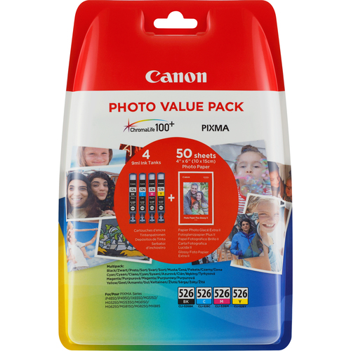  CLI-526 Value pack blister 4x6 Phot Paper PP-201 50sheets + Cyaan Magenta Geel & Photo Zwart Inkt tanks