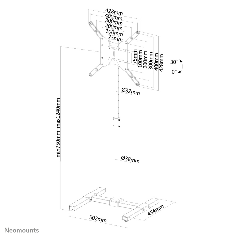 NEOMOUNTS BY NEWSTAR NS-FS100BLACK Flat Screen Floor Stand height: 75-124cm 10-55inch