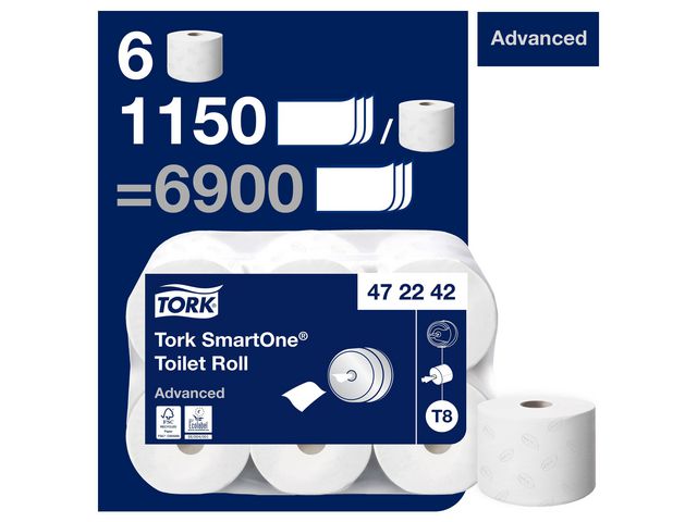 Smartone T8 Toiletpapier, 2-laags, 1150 vel, Wit