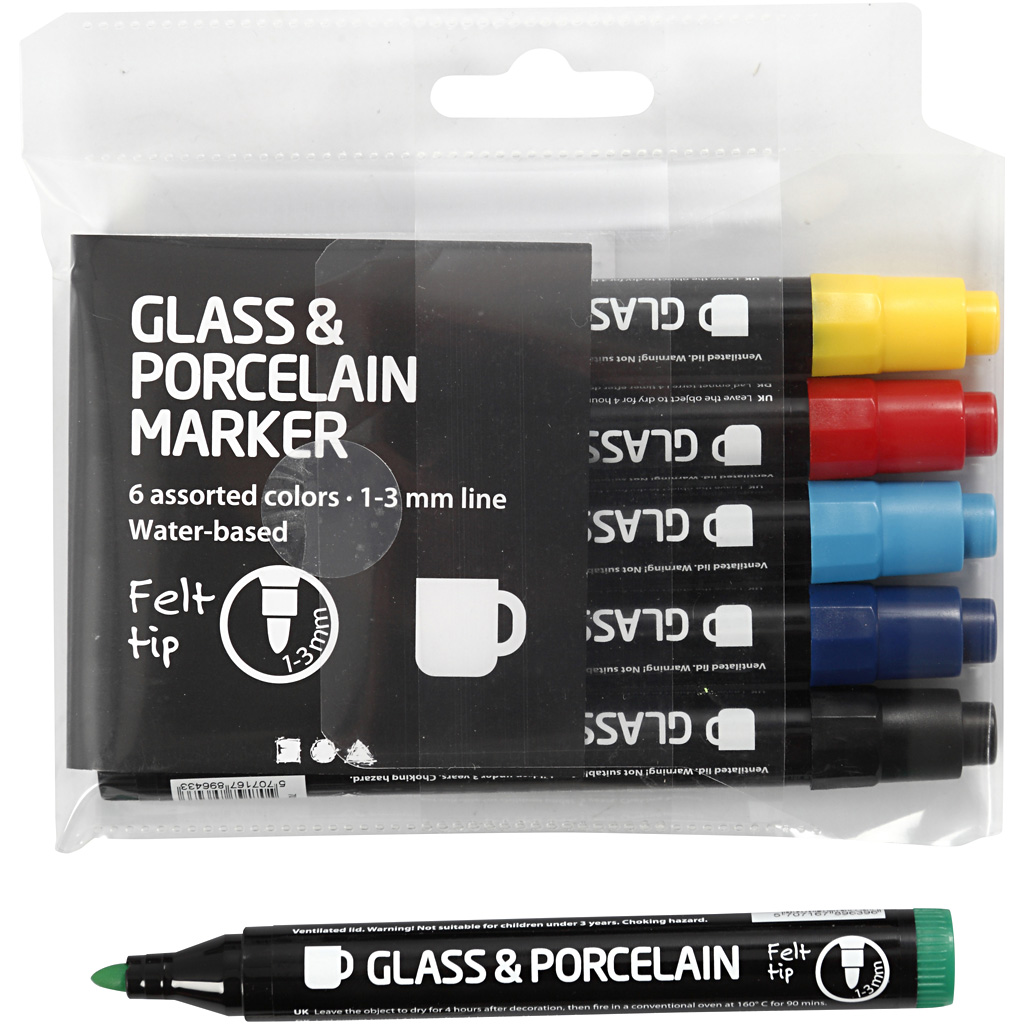 Glas/porseleinstiften , lijndikte1-3mm, assorti