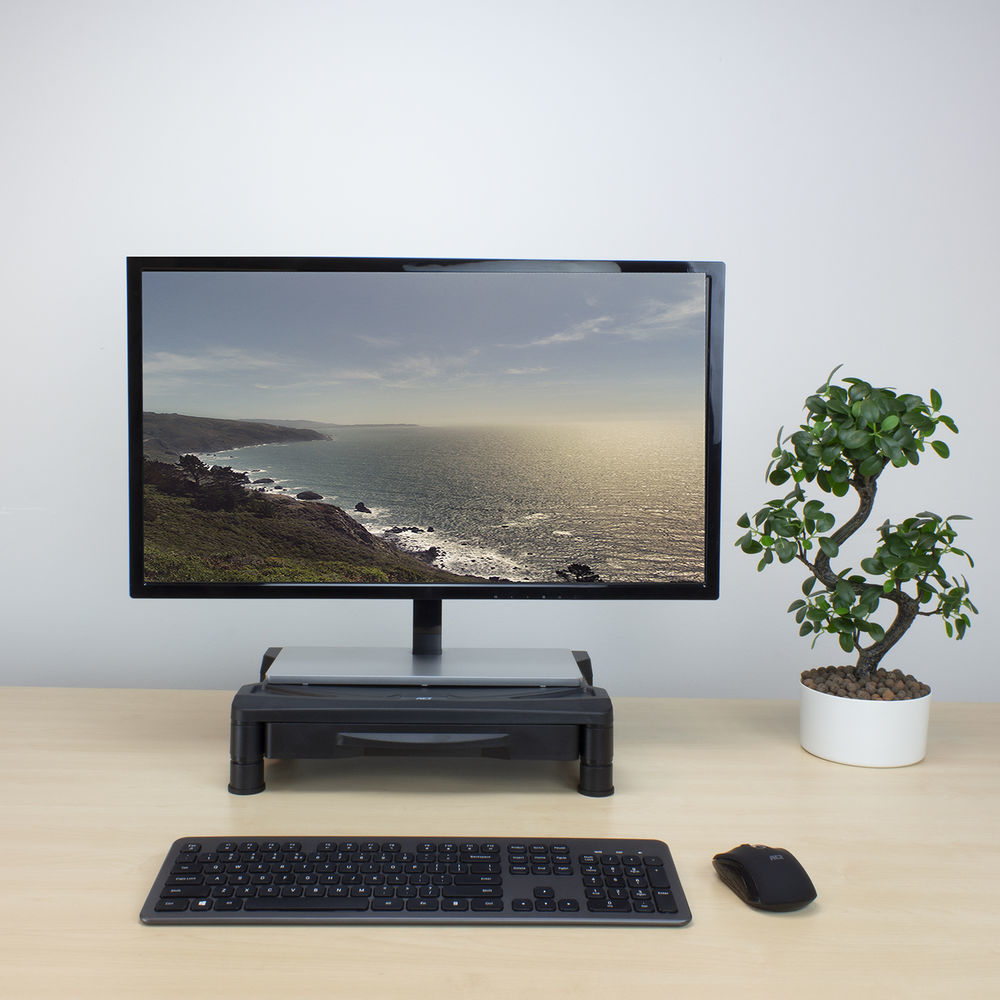Monitor riser with drawer wide model