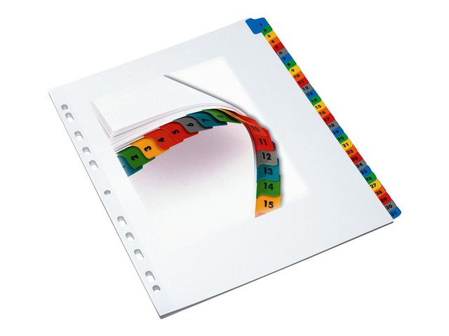 Tabbladen wit karton, met gekleurde tabs 11 rings, A4, bedrukte tabs, 1-31
