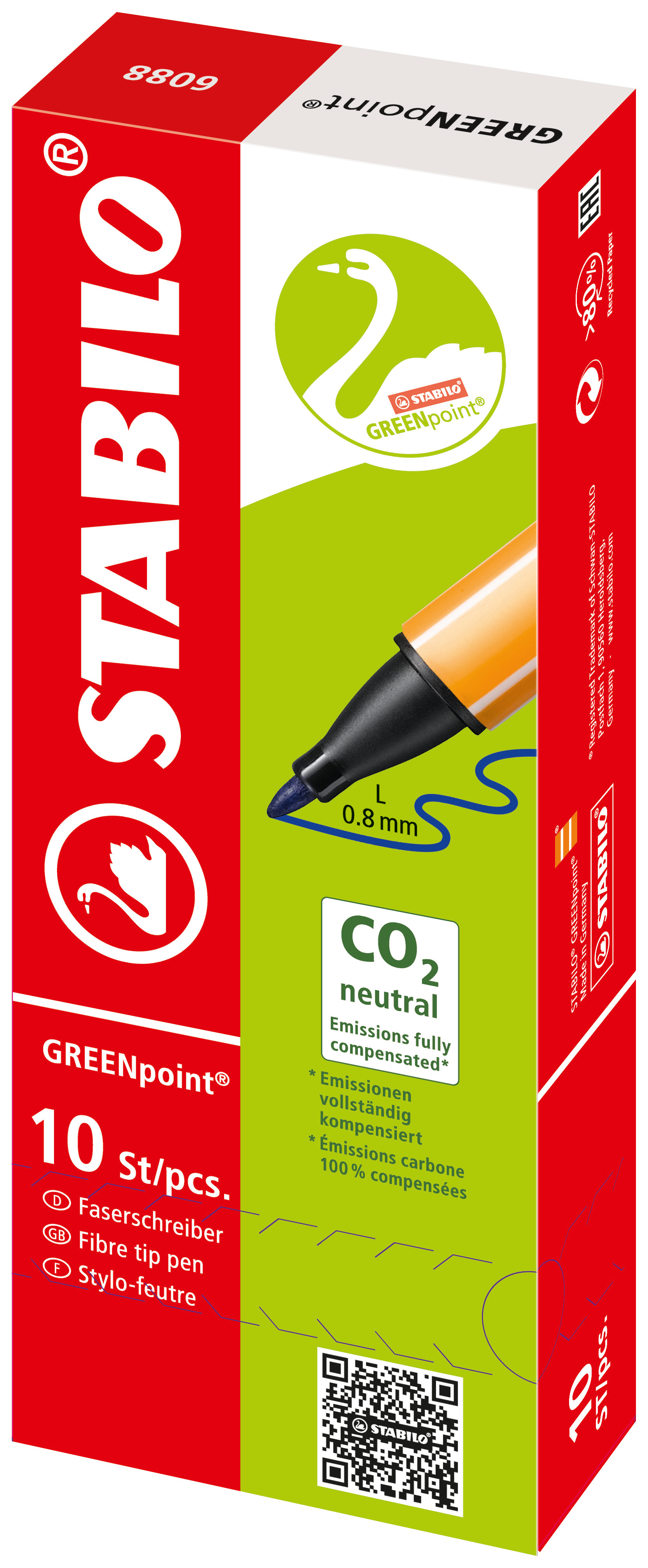 Fineliner GREENpoint 0,8 mm Rood