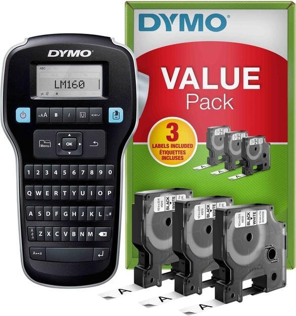 Dymo Label Manager 160 - Value Pack incl 3 D1 tapes in blister - QWERTY