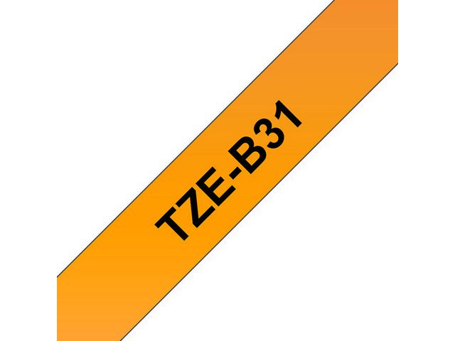 TZeB31 Labeltape, 12 mm x 8 m, Zwart op Oranje