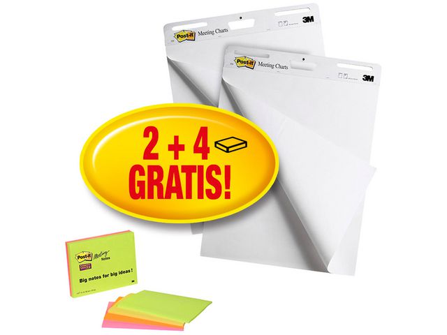 Super Sticky Zelfklevende Flipchart Voordeelpak, 635 x 775 mm, Wit (2 flipcharts + pak van 4 blokken ® Super Sticky Meeting Notes GRATIS)