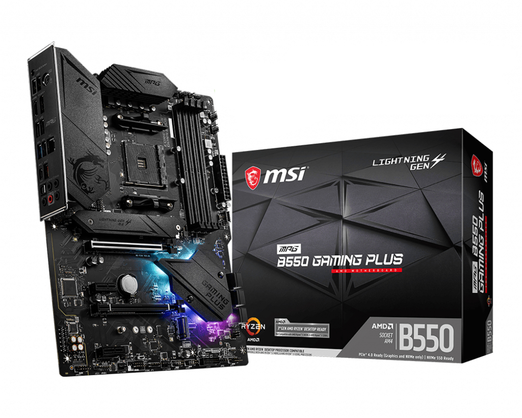 MSI MPG B550 GAMING PLUS ATX MB AMD AM4 DDR4 up to 128GB PCIe 4.0/ 3.0/ 2.0 x16 slot 6xSATA 6Gb/s