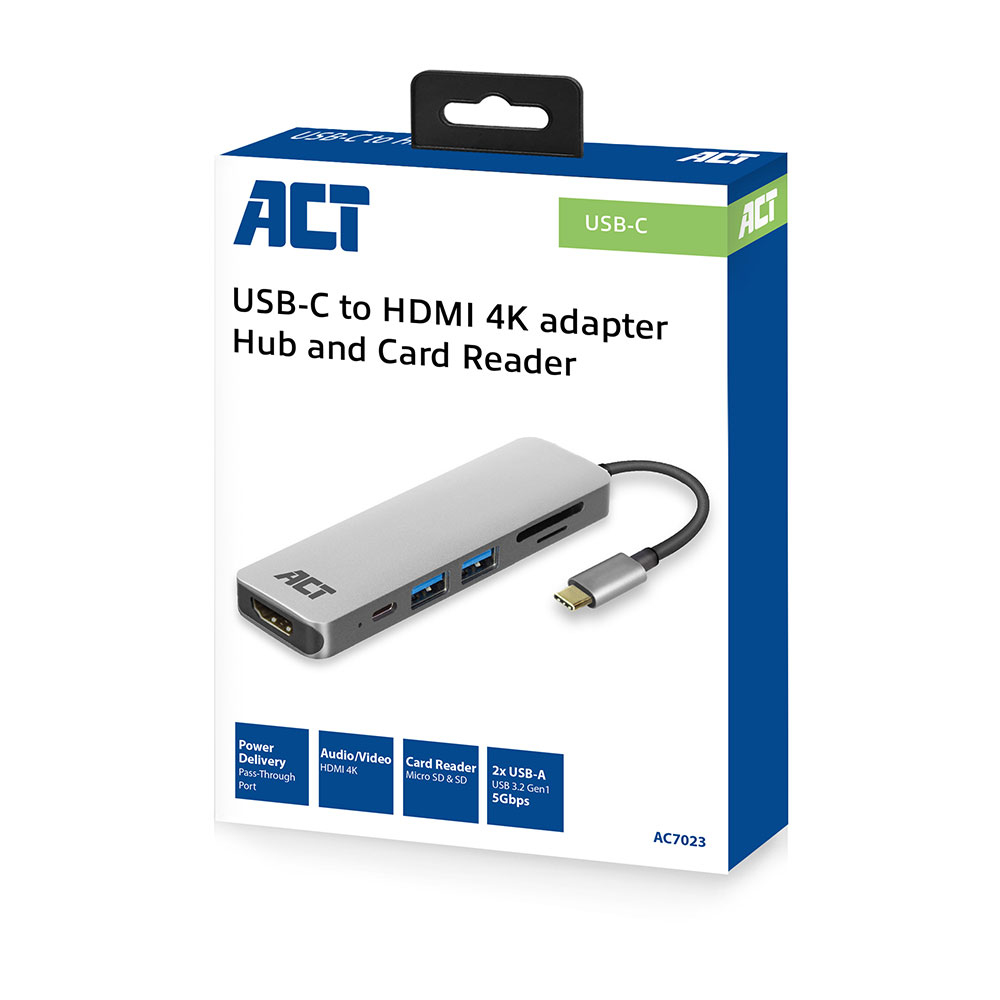 Converter USB-C - HDMI / 2 x USB-A / card-reader / PD Pass-through 0.15 Meter metal housing