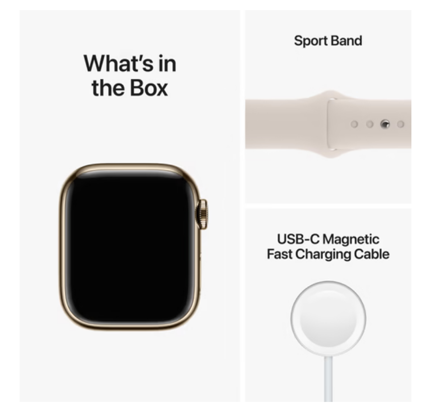 APPLE Watch Series 8 GPS + Cellular 45mm Gold Stainless Steel Case with Starlight Sport Band Regular