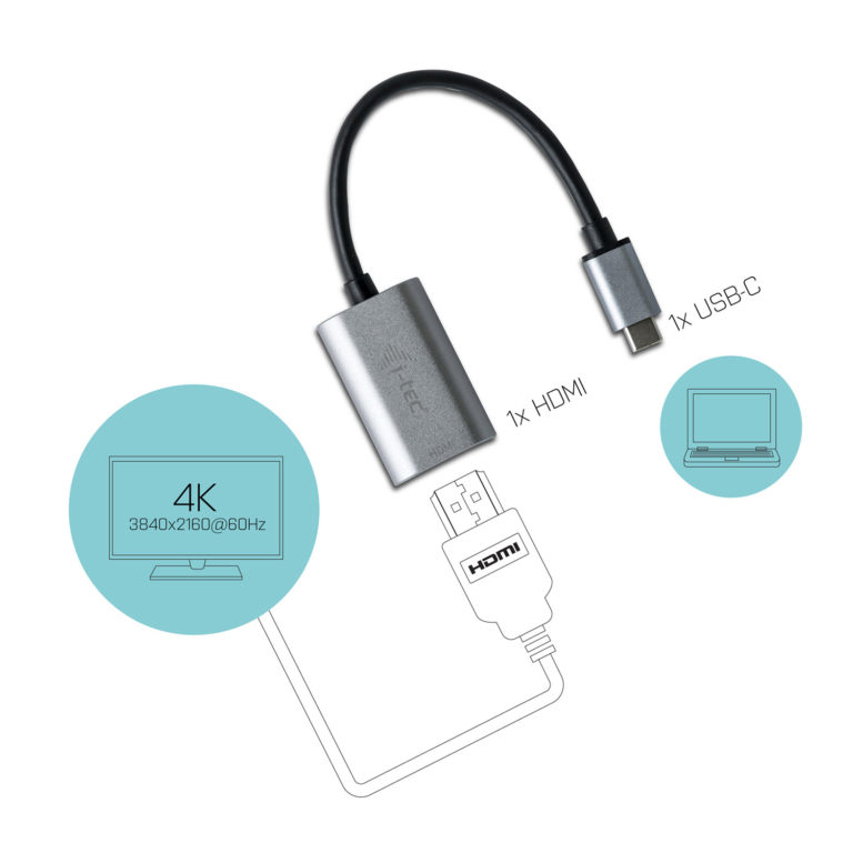 I-TEC USB C to HDMI Metal Adapter 1x HDMI 4K 60Hz Ultra HD kompatible with Thunderbolt 3