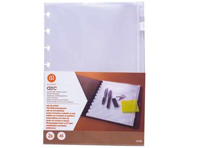 ARC-tabbladen met ritsvakken, kunststof, A5, pak van 2 stuks, transparant