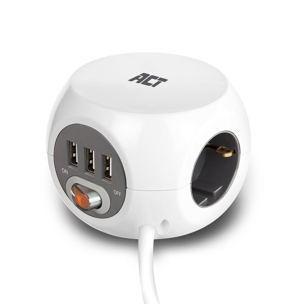 Power block 3 USB charging ports 3 German outlets white 1.5m
