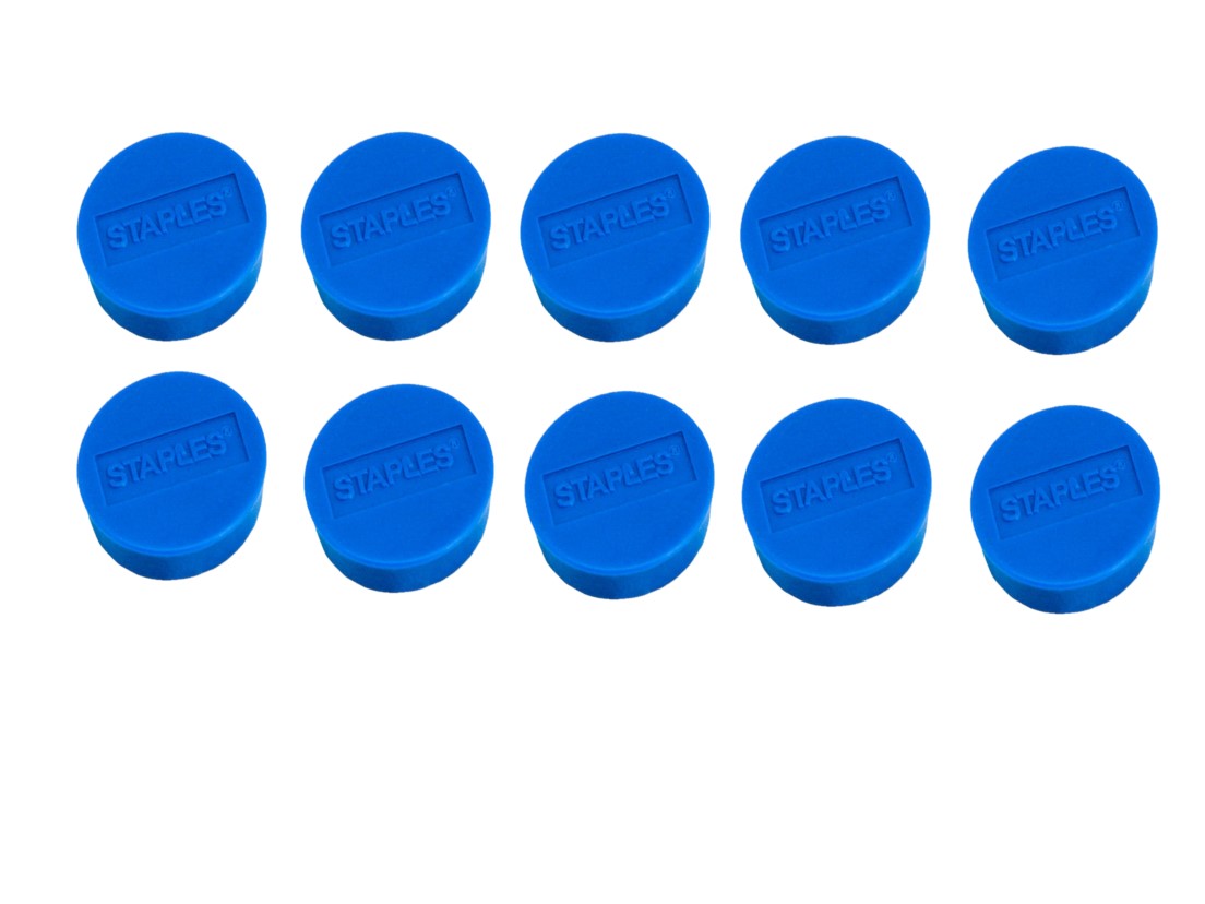 Verpakking met 10 ronde, blauwe magneten van 30mm met een magnetische kracht 850 gram/m²